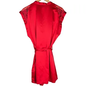 Victoria's Secret‎ Red Satin Lace Short Sleeve Kimono Robe M Boudoir Sexy thumbnail 2
