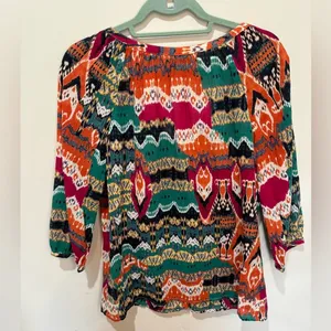 Lucky Brand Bohemian Top Button Down‎ S Peasant Blouse Multicolor Boho Southwest thumbnail 3