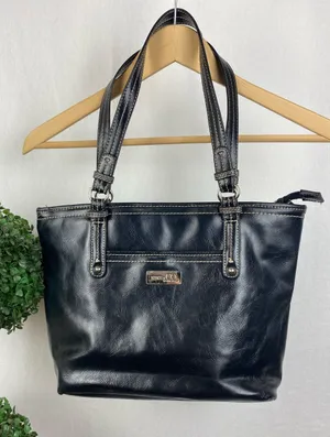Nine West 100% Leather Black Shoulder Tote Bag thumbnail 1