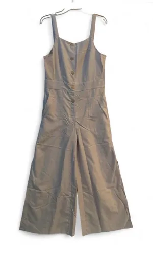 Wide Leg Jumpsuit/Overalls in Beige with pockets. thumbnail 1