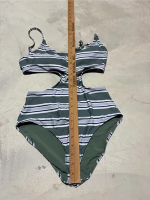 Aerie Striped Green Cutout One-Piece full coverage Swimsuit small thumbnail 2