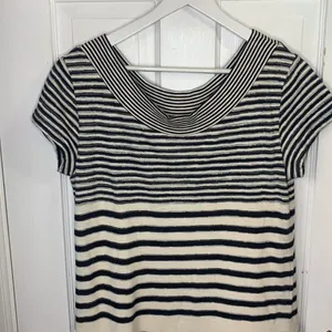 Anthropologie Mauve Haven Soft Knit Striped Navy White Shift Dress W-640 Size M thumbnail 3