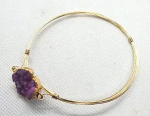 Gold Tone & Purple Druzy Bracelet thumbnail 1