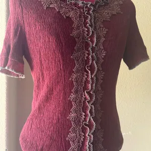 Elegant Burgundy Lace Trim Top thumbnail 1