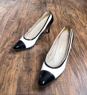Salvatore Ferragamo • vintage heels pumps cap toe two tone black white patent leather thumbnail 11