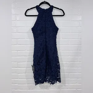 NEW Lulus Love Poem Navy Blue Lace Bodycon Halter Dress thumbnail 7