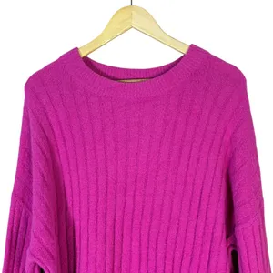Aerie Ribbed Knit Pullover Magenta Pink Split Cuff Relaxed Sweater Size XS thumbnail 3