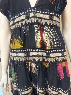 Farm Rio Tiered printed cotton-voile midi dress In Black Size Medium thumbnail 4