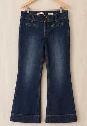 Pilcro And The Letterpress Cropped High Waist Wide Leg Dark Wash Denim Jeans 31 thumbnail 1