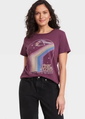 Pink Floyd Women’s T-Shirt Top Dark Side of the Moon Band Tee Maroon Size XS thumbnail 1