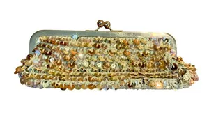 Vintage Y2k Call It Spring Beige Crochet With Gold Sequins Clutch thumbnail 1