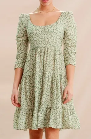 BY TIMO Green Garden Floral Print Jacquard Woven Viscose Tiered Dress XS thumbnail 1