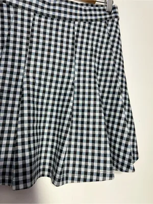 Free People Honey Blue Multi Gingham Pleated Skater Mini Skirt size 8 thumbnail 4