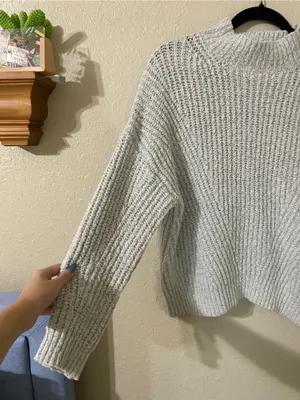 Debut Mock Neck Knit Sweater Size XS Silver Heathering Gray Ribbed High Neck thumbnail 8