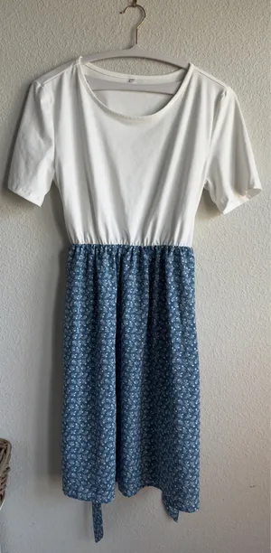 Blue Floral Tie Waist Maternity-Friendly Dress Size M thumbnail 5