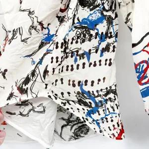 ZARA Womens Abstract Face Graffiti Print Artsy Viscose Button Down Shirt Size L thumbnail 6
