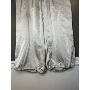 Anthropologie Pants Womens Medium Silver Satin Jogger Elastic Waist Cuffed thumbnail 3