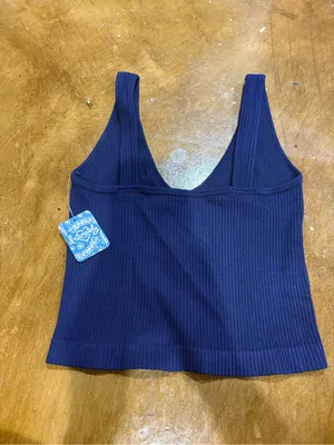 Free People Deep Blue Ribbed V-Neck Tank thumbnail 2