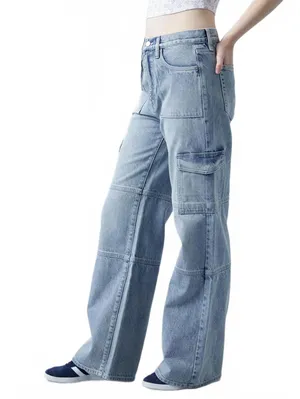 Pacsun Eco Light Indigo Mid Rise Baggy Cargo Jeans NWT Kiana Size 26 thumbnail 2