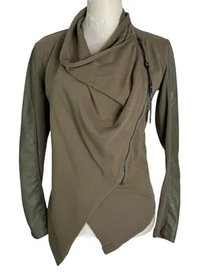 NWT BlankNYC Mixed Media Draped Moto Jacket Olive Green Size XS thumbnail 4