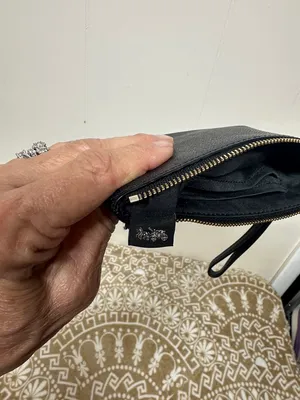 Coach Black Pebbled Leather Zip Wristlet with Gold Hardware thumbnail 6
