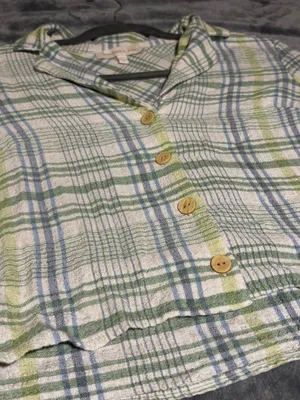 Monteau Green Flannel Plaid Crop Top thumbnail 3