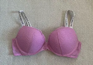 PINK - Victoria's Secret Lace Purple Push Up Padded T Shirt Bra 32B Underwire thumbnail 1
