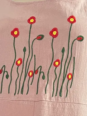 Pink overalls with floral embroidery. thumbnail 4
