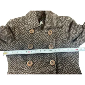 Via Women’s 0P Petite Brown Herringbone Wool Blend Fit & Flare Peacoat Button thumbnail 7