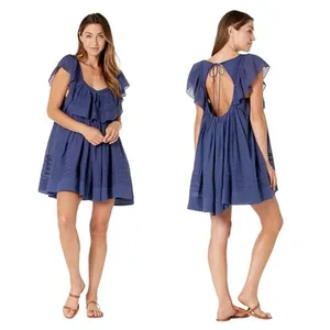 Free People Hailey Blue Oversized Ruffle Gauzy Mini Dress Small thumbnail 2