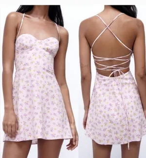 New Zara Lilac Disty Floral Open Laced Up Back thumbnail 3