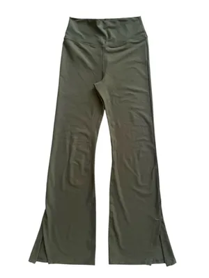 Abercrombie & Fitch YPB sculptLUX Split Hem-Flare Olive Green Leggings Size L thumbnail 2