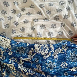 Farm Rio‎ Floral Linen Jumpsuit Tropical Puff Sleeve Women Medium NWT Blue White thumbnail 9
