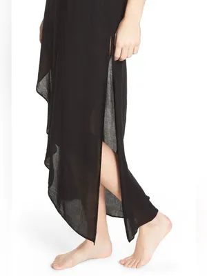 Free People Black Long Crisscross-Back Nightgown with Asymmetric Hem 100% Rayon thumbnail 4