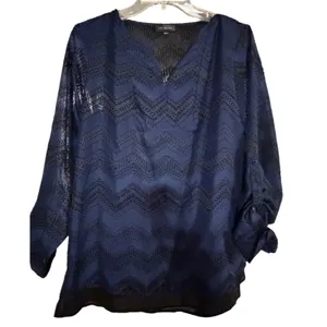 The Limited‎ Navy Blue Chevron Clip Dot Roll Tab Sleeve Blouse Small thumbnail 9
