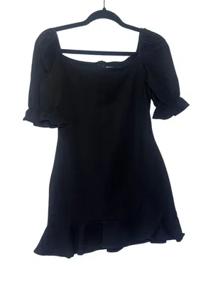 Princess Polly Black Square Neck Puff‎ Sleeve Ruffle Hem Mini Dress US 8 thumbnail 1