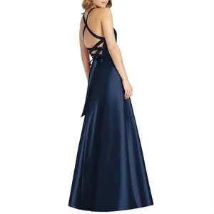 Women's Navy Blue Halter Neck Maxi Dress thumbnail 2