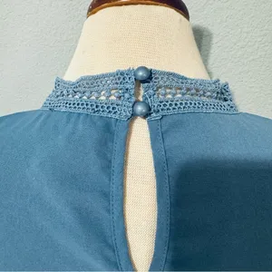 SHEIN‎ Women Blue Relaxed Fit and Flare High Neck Short Sleeves Dress Size M thumbnail 9