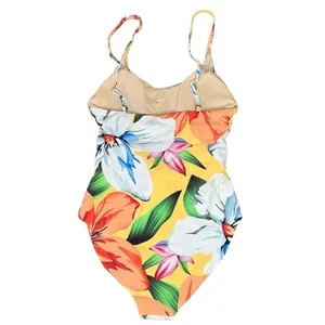 Palms Away Floral One Piece‎ Swimsuit Womens XS Yellow Tropical Tie Front NEW thumbnail 5