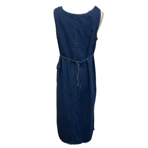 Nick & Sarah Blue Jean Denim Jumper Maxi Dress Med Side Flap Pocket Modest Boho thumbnail 6