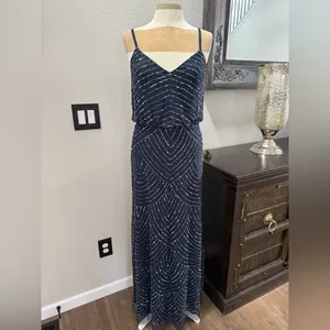 Adrianna Papell Long Beaded Blouson Gown 6 thumbnail 2