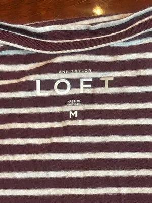 LOFT Ann Taylor Striped 3/4 Sleeve Boatneck Top Burgundy White Cotton Blend Sz M thumbnail 7