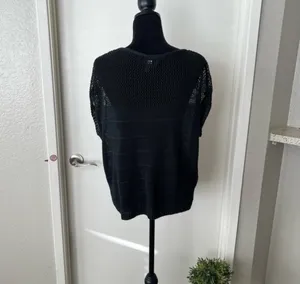 Mossimo Womens Short Sleeve Scoop Neck Crochet Knit Black Top Size Large thumbnail 3