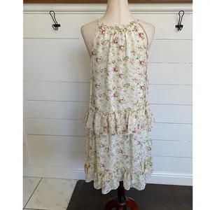 NSR‎ Floral Halter Ruffle Tiered Mini Dress Cream Pink XS CD9975 Made in USA thumbnail 9