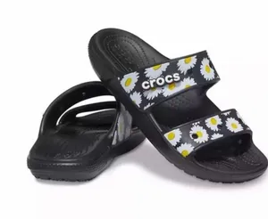 CROCS Black Daisy-Print Dual-Strap Kids Sandals thumbnail 1
