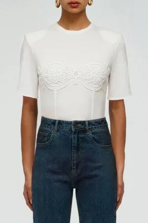 Self-Portrait Corset Crop Top White Size 2 thumbnail 1