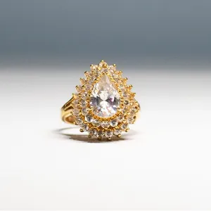 Vintage Lind Pear Cut Layered Cubic Zirconia Cocktail Ring: 14K HGE Gold, Size 6 thumbnail 3