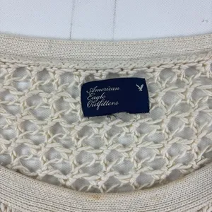 American Eagle Womens M Cream Open Knit Crochet Sweater Ramie Fish Net Boho thumbnail 4