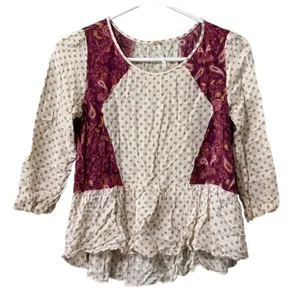Free People Pennies Sequel Embroidered‎ Babydoll Top SizeXS Hippie Boho Cottage thumbnail 1