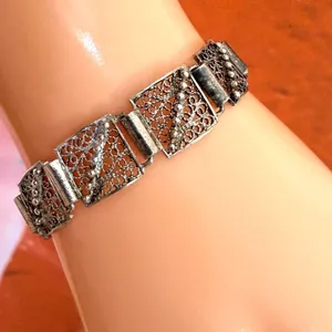 Vintage Silver Tone Filigree Panel Link Bracelet thumbnail 1